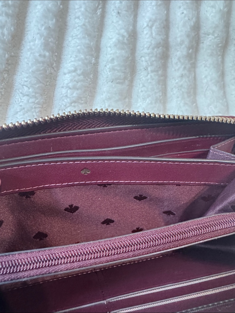 kate spade Burgundy Zip Around Leather Wallet with Gold Logo - Picture 9 of 11